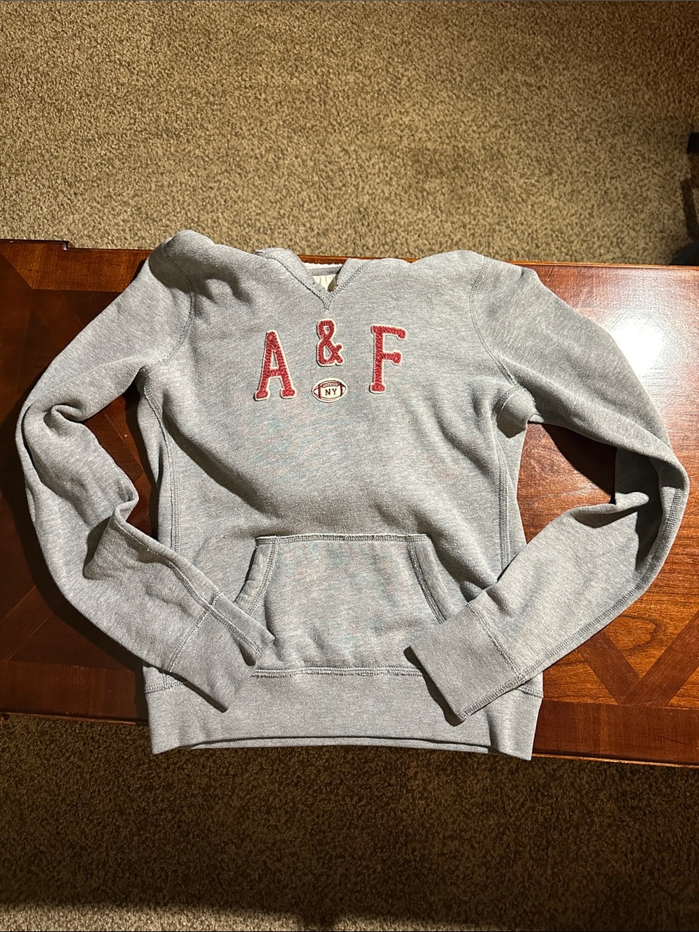 Abercrombie & Fitch Gray Hoodie with Red A & F Logo